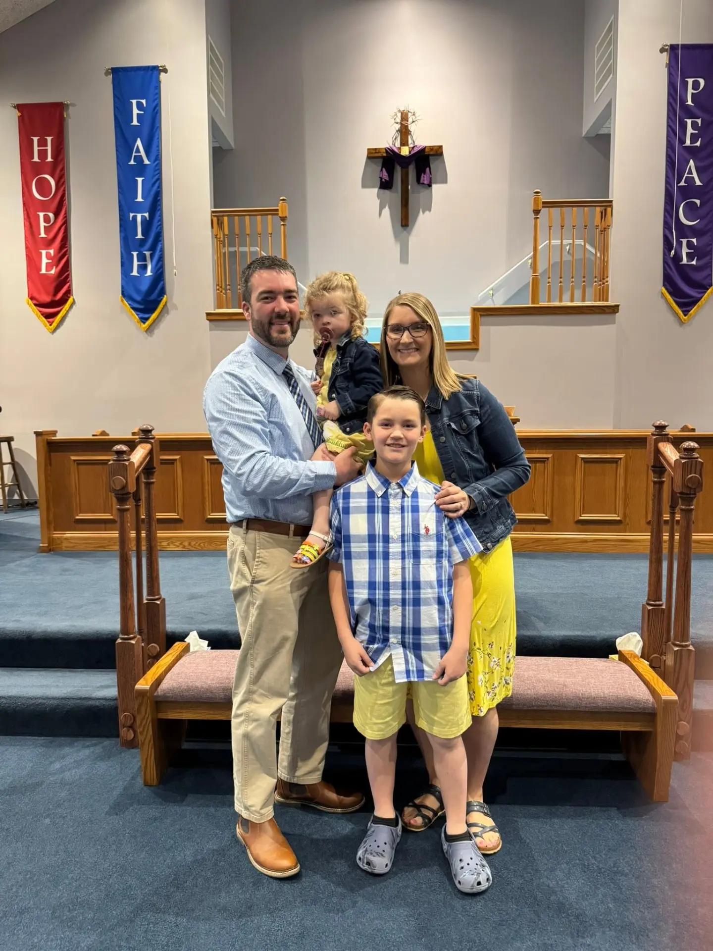 Aaron Huffman and his family at church